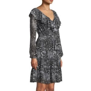 Michael Kors Black and White Paisley V neck dress